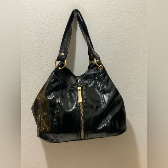 Michael Kors Textured Leather Zipper Shoulder Black Bag Purse - Picture 1 of 15
